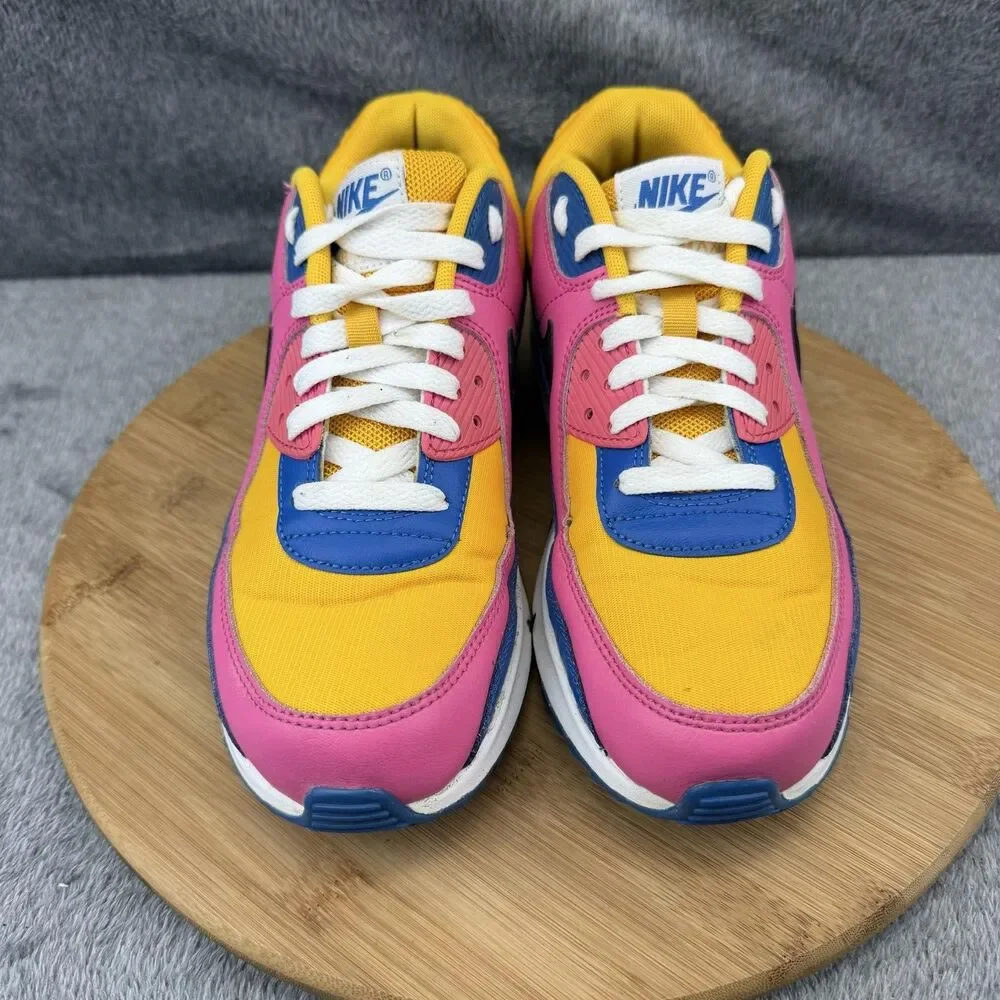 Nike Air Max 90 Shoes Boys Size 7Y Yellow Pink Blue Casual Sneakers CD6864-700